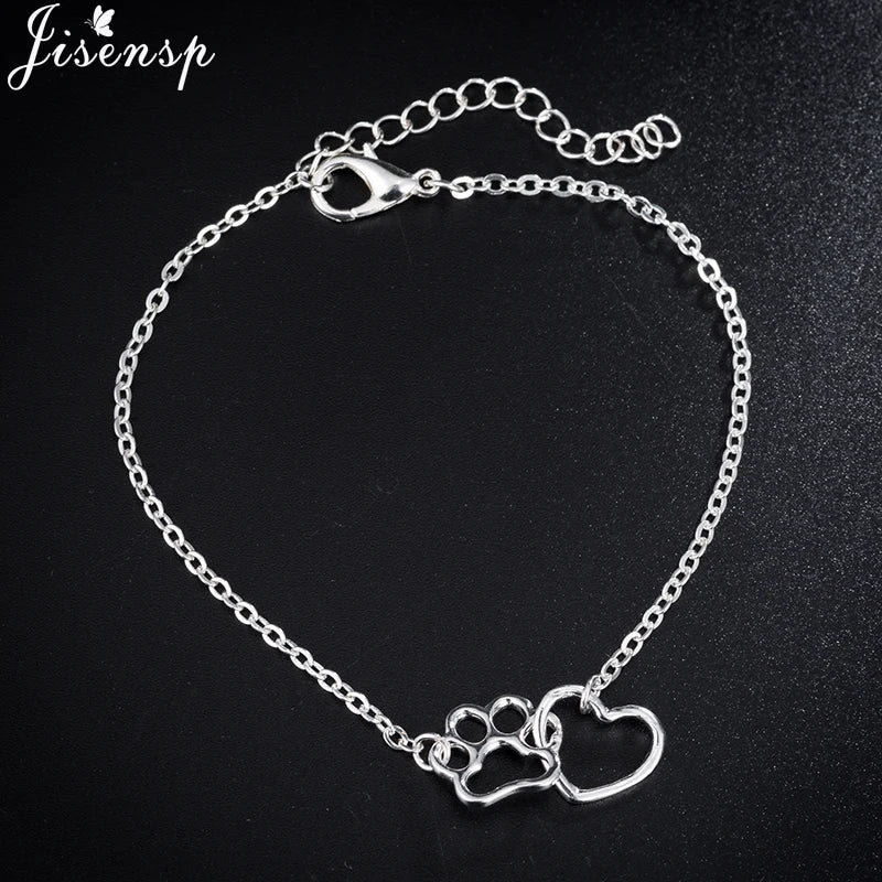 Jisensp Hollow Pet Paw Footprint Bracelets Shellhards Cute Animal Tassut Cat Dog Love Heart Charm Bracelet for Women pulseras