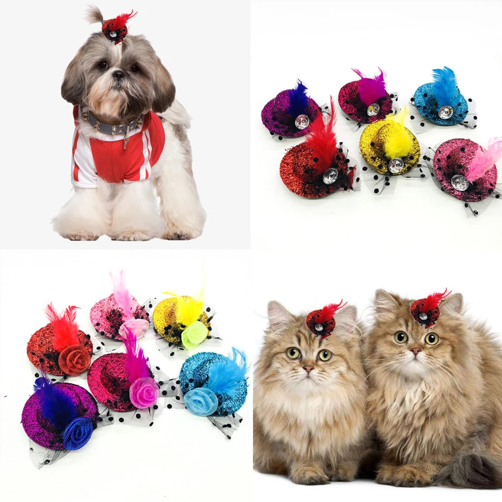 Dog Cat Top Hat Hairpin Sequin Girl Hair Clip Lovely Handmade Pet Grooming Accessories For for Baby