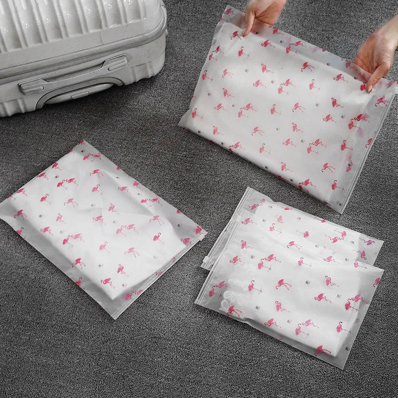 Transparent Flamingo Travel Storage Bag Zipper Lock Waterproof Clothing Closet Underwear Sorting Bag