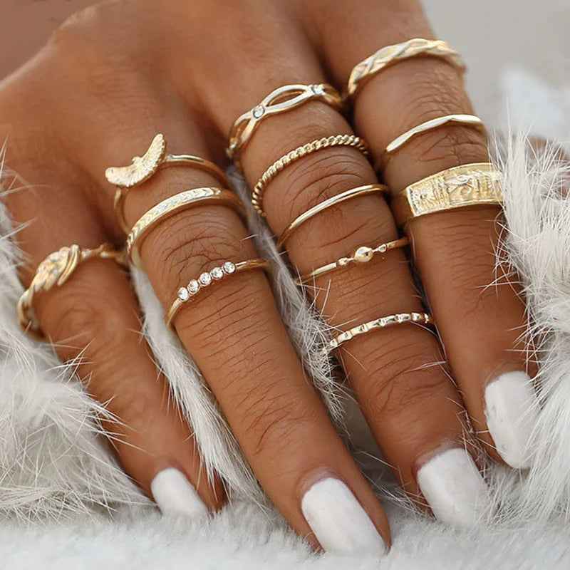 Vintage Boho Finger Rings Set Moon Snake Crystal Midi Kunckle Ring For Women Wedding Party Jewelry Accessories