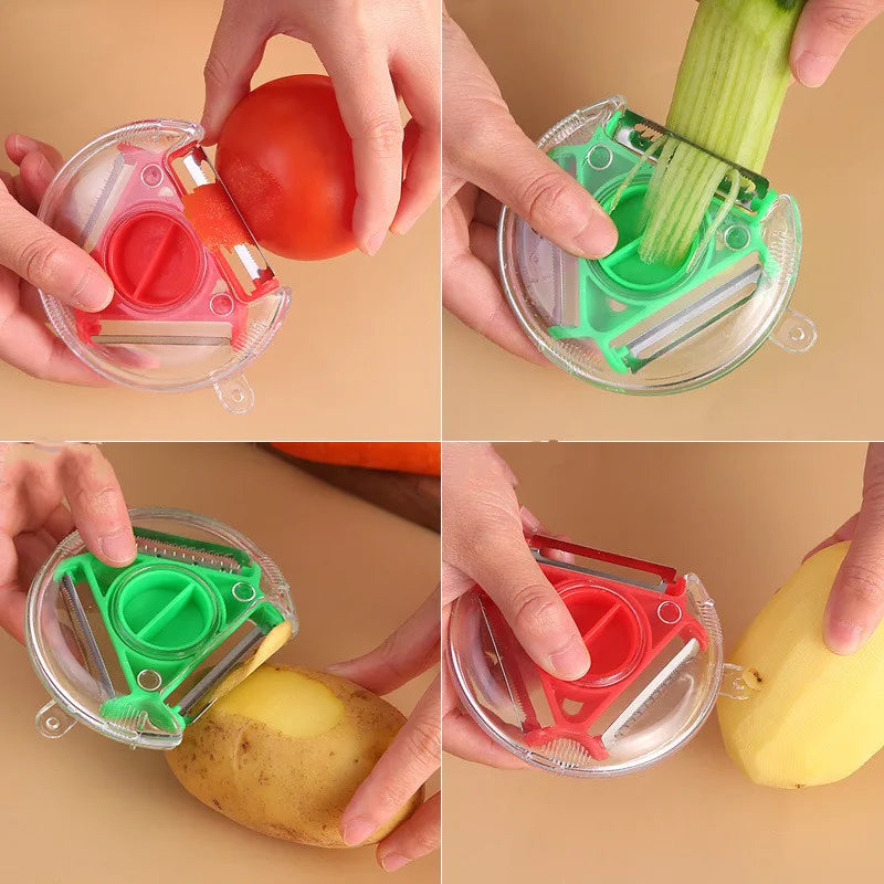 3 In 1 Magic Trio Peeler Set Slicer Stainless Steel Peeler Shredder Cutter Multi Peel Blade Grater Kitchen Accessories Non-Slip