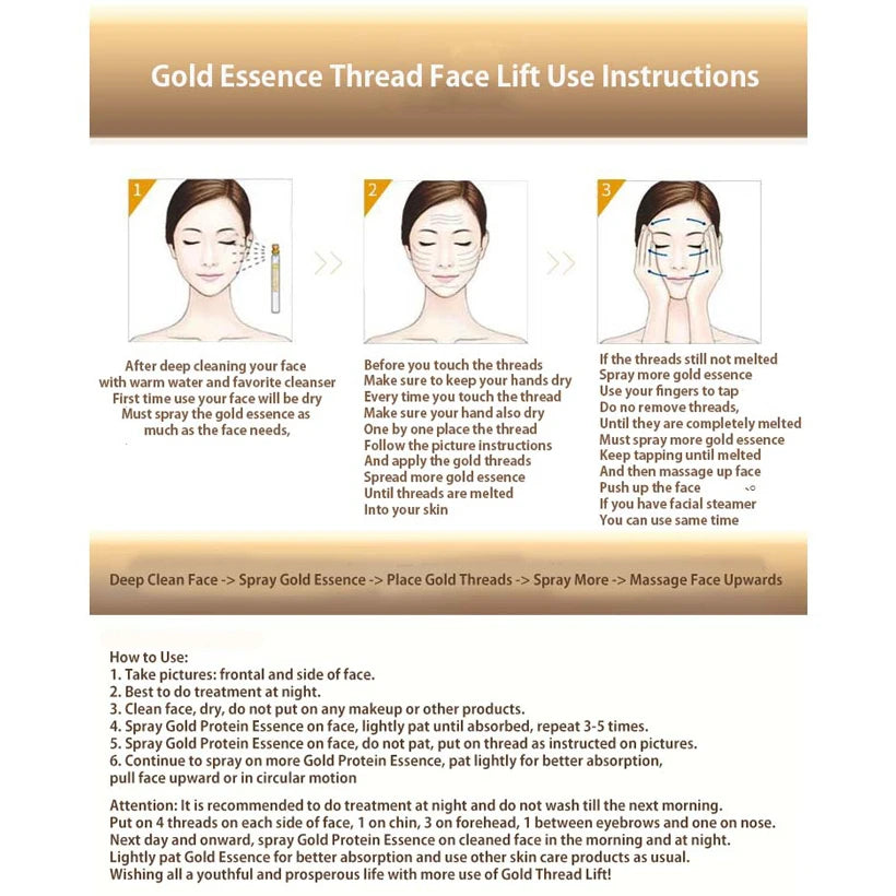 No Neddle Anti Aging Thread Lifting Face Line Carved Gold Essence Protein Skin Absored Lines Wrinkle Remove Care