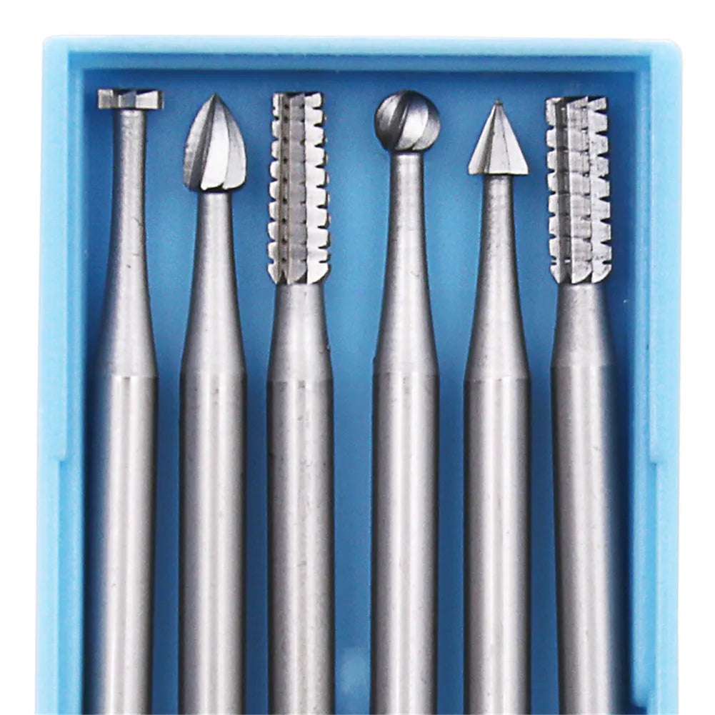 6pcs Microcarving Knife 2.35mm Diameter Burs Tungsten Steel Engraving Cutter Olive Core Carving Cutter Engraving Machine Set