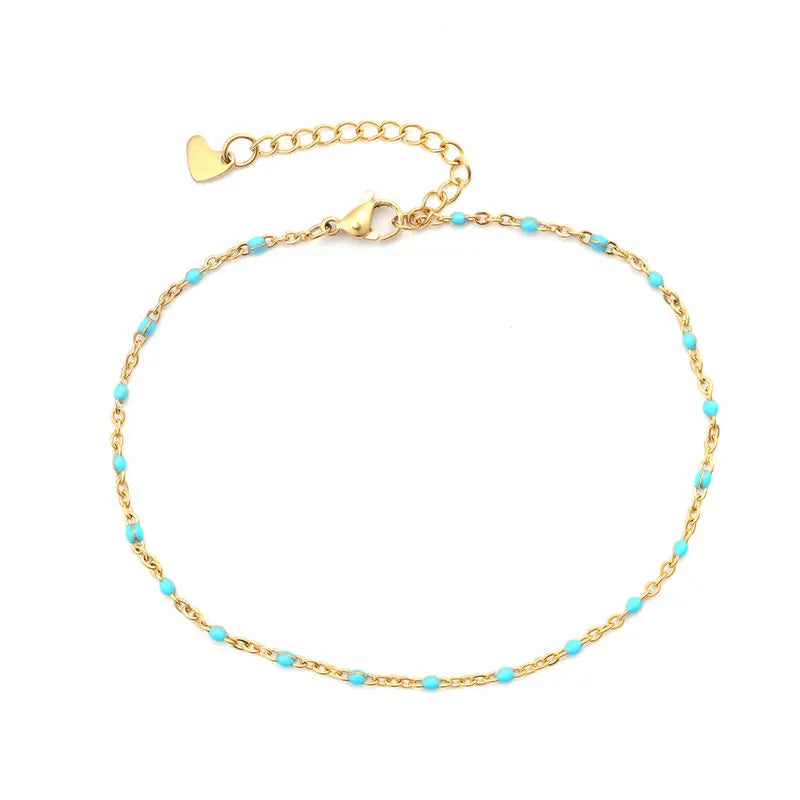 1 PC Fashion Stainless Steel Anklet Enamel Multicolor On Foot Ankle Bracelets Women Men Leg Link Chain Jewelry 23cm Long