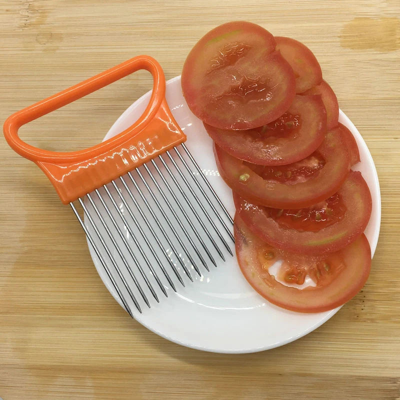 Onion Fork Tomato Onion Vegetables Slicer Cutting Aid Holder Guide Slicing Cutter Safe Kitchen Utensils Good Helper