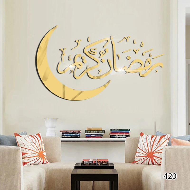 Ramadan Festival Acrylic Mirror Gold and Silver Wall Sticker Muslim Islam Eid G6DA