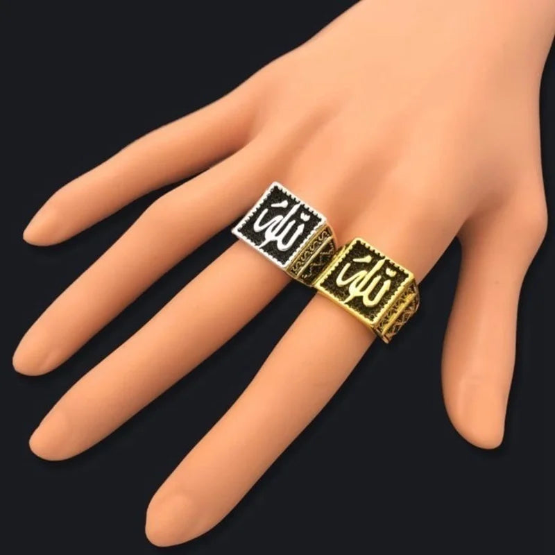 Vintage Arab Islam Muslim Rune Ring Men's Ring New Fashion Metal Religious Amulet Accessories Party Jewelry Faith Gift Wholesale