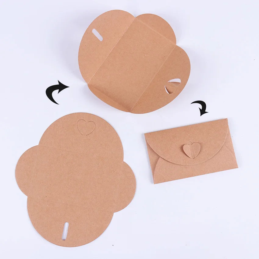 10PCS Vintage Love Button Envelope Kraft Paper Gift Card With Envelope Handmade Paper String Romantic Love Letter Envelope
