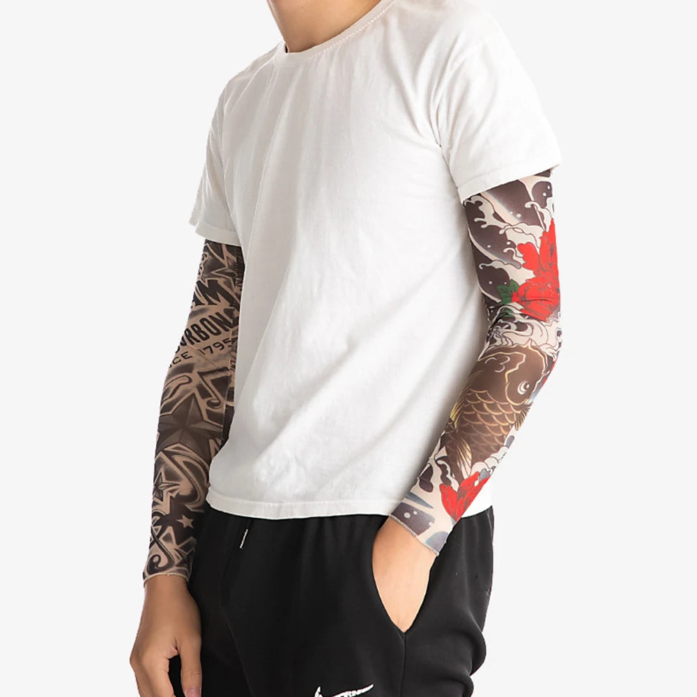 1PC Street Tattoo Arm Sleeves Sun UV Protection Arm Cover Seamless Outdoor Riding Sunscreen Arm Sleeves Glover For Men Women