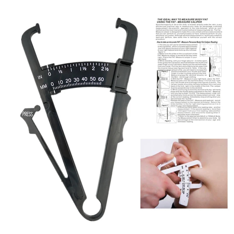 Health Care Skinfold Body Fat Caliper Body Fat Tester PLICOMETRO with body mass Tape with Measurement Chart Body Health Tool