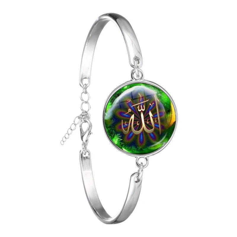 Hot Ramadan Gift 18mm Glass Cabochon Cuff Bracelet For Women Charm Arabic Muslim Islamic God Allah Bangle Jewlery Friends Gift