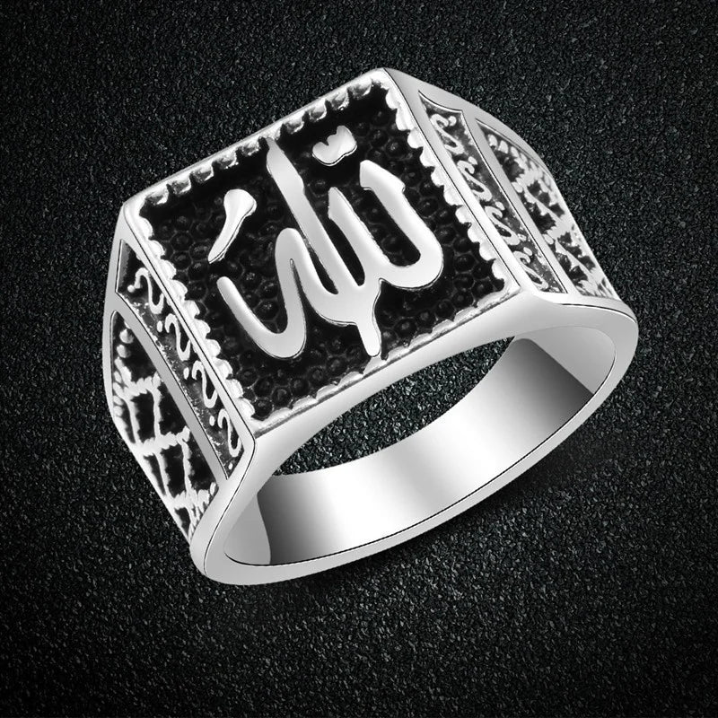 Vintage Arab Islam Muslim Rune Ring Men's Ring New Fashion Metal Religious Amulet Accessories Party Jewelry Faith Gift Wholesale