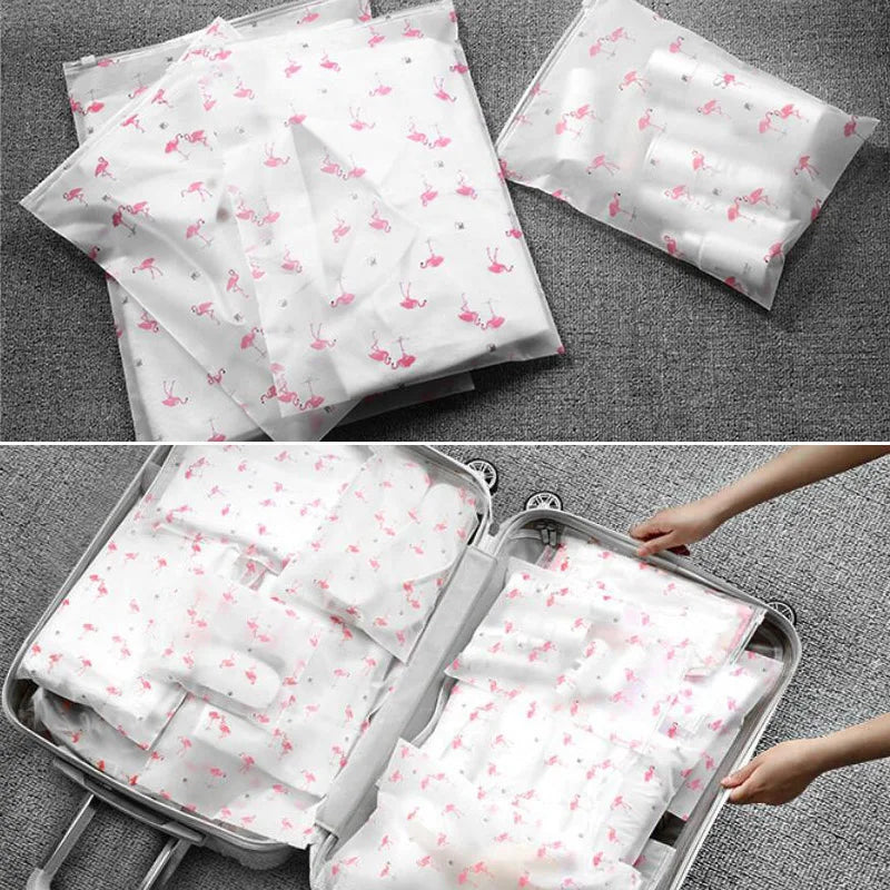 Transparent Flamingo Travel Storage Bag Zipper Lock Waterproof Clothing Closet Underwear Sorting Bag