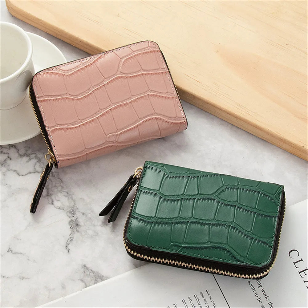 Women Slim Business Card Holder Pu Leather Credit Card Wallet Bag Zipper Credit/id/bank Card Holder Case Coin Purse billetera