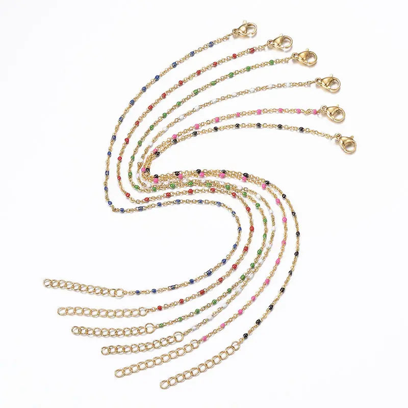 1 PC Fashion Stainless Steel Anklet Enamel Multicolor On Foot Ankle Bracelets Women Men Leg Link Chain Jewelry 23cm Long