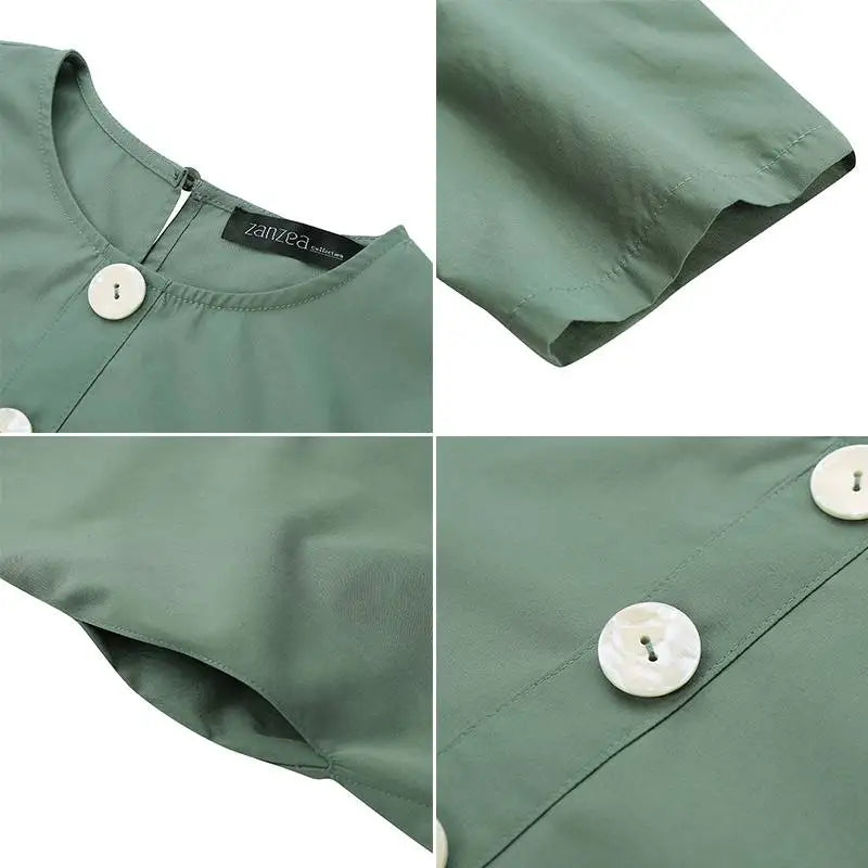 Vintage Women's Irregular Sundress ZANZEA 2023 Autumn Abaya Midi Dress Long Sleeve Vestidos Muslim Female Solid Button Robe
