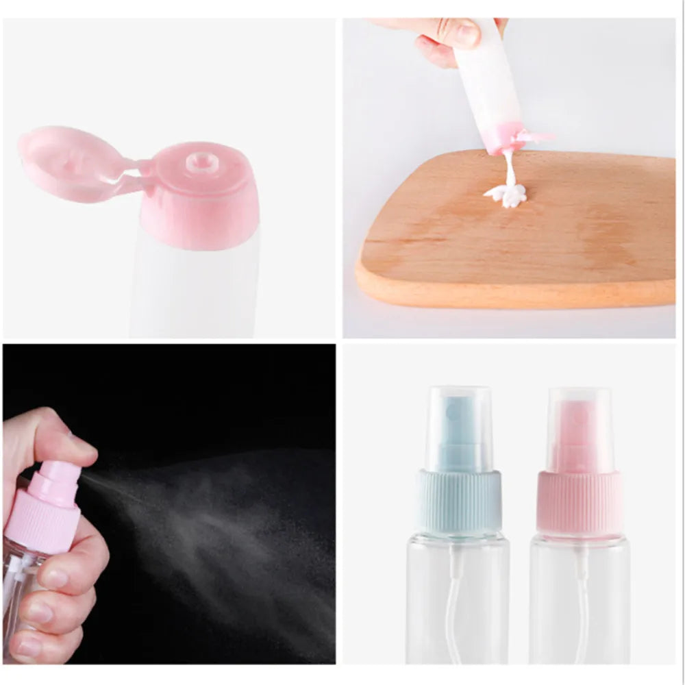 8/9/11Pcs/Set Travel Mini Cosmetic Bottle Face Cream Pot Spray Bottles Plastic Clear Empty Container Bottle Travel Portable
