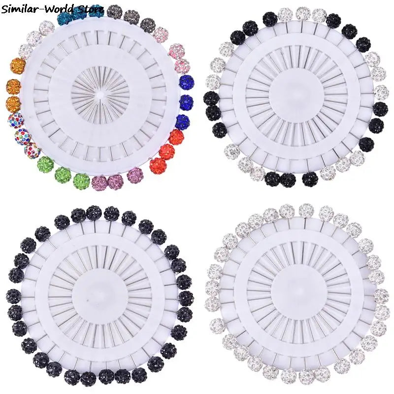 12/30Pcs Fashion Crystal Ball Brooch Pin Muslim Hijab Scarf Pins Scarf Clip Wedding Pin For Women Hijab Pins With Hat