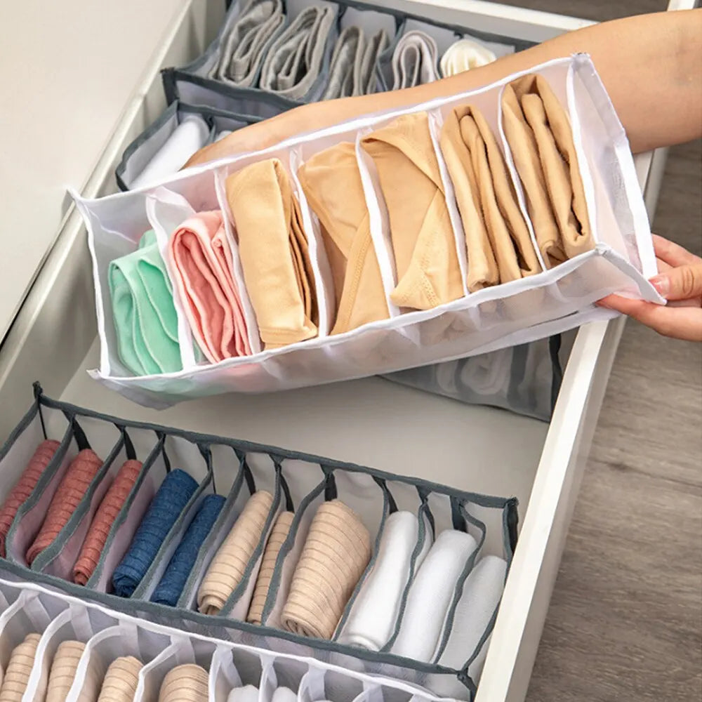 Dormitory closet organizer for socks home separated underwear storage box 7 grids bra organizer foldable drawer organizer