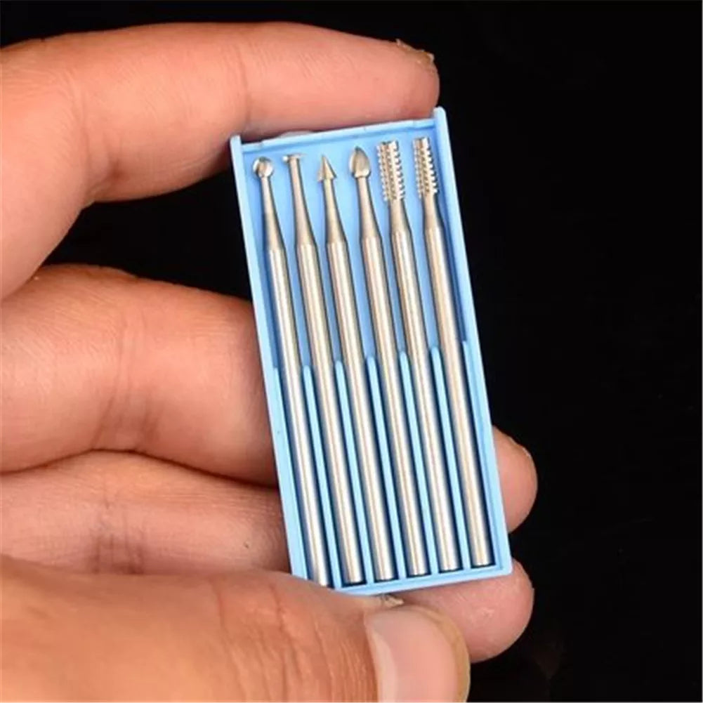 6pcs Microcarving Knife 2.35mm Diameter Burs Tungsten Steel Engraving Cutter Olive Core Carving Cutter Engraving Machine Set