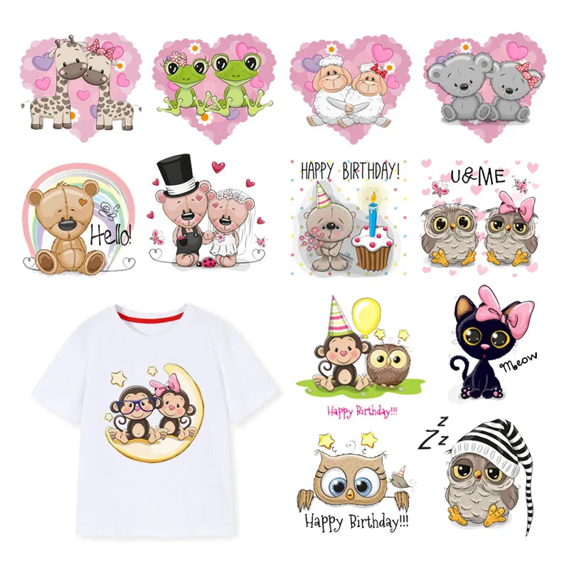 Cute Animal Letter Owl Iron on Transfers Patches Baby Bear Rabbit Heat Transfers Patch Clothes Child T-shirt Diy Stickers F