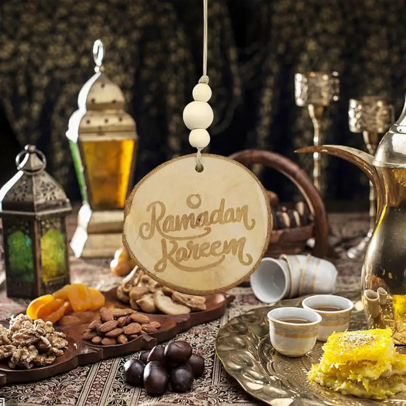 Wooden Ramadans Kareems Moon Print Decoration Hang Eid Mubaraks Muslims Islamic Pendant Mosque Party Festival Supplies