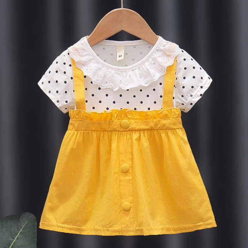 Summer Kid Girl Dress Lace Doll Collar Princess Dress Children Clothes Baby Girl Birthday Costume Toddler Party Dress A1027