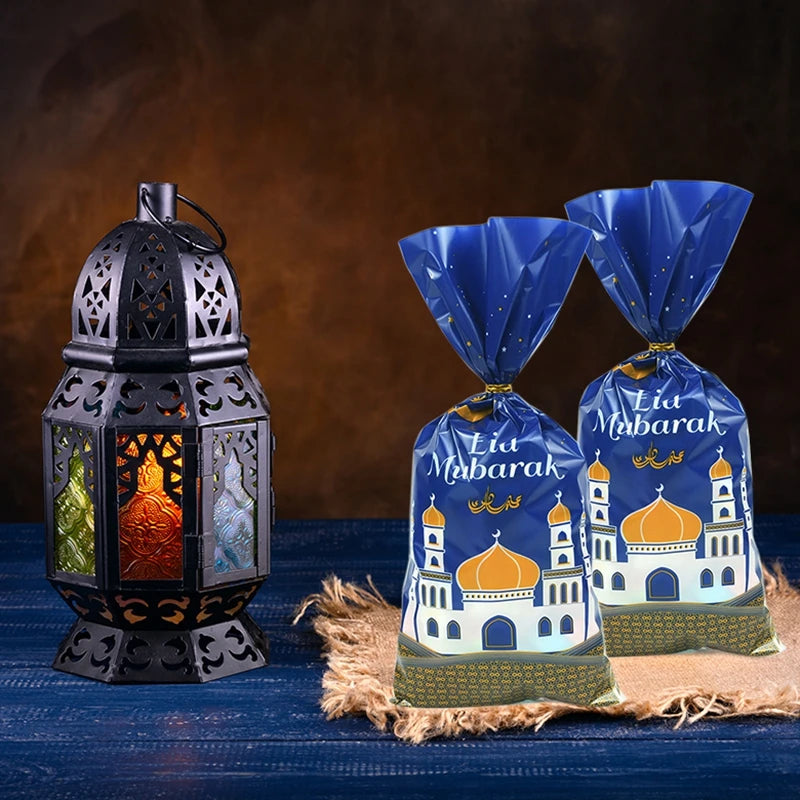 25/50pcs Eid Mubarak Gift Bags Plastic Candy Cookie Bag Ramadan Kareem Decoration 2024 Islamic Muslim Party Supplies Eid Gifts