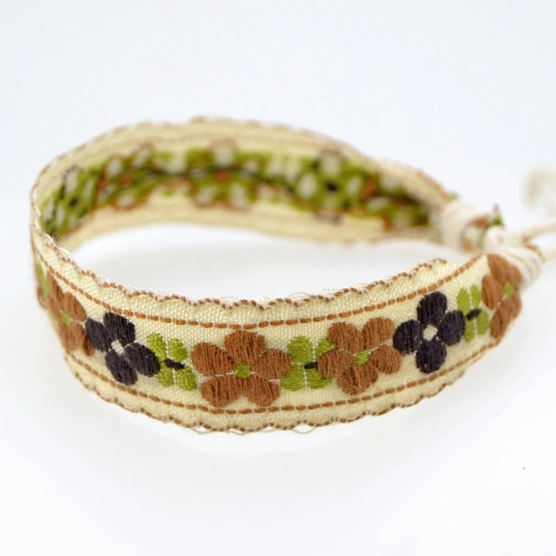 Handmade Strawberry Flower Embroidered Bracelet Jewelry Friendship Wrap Bracelet
