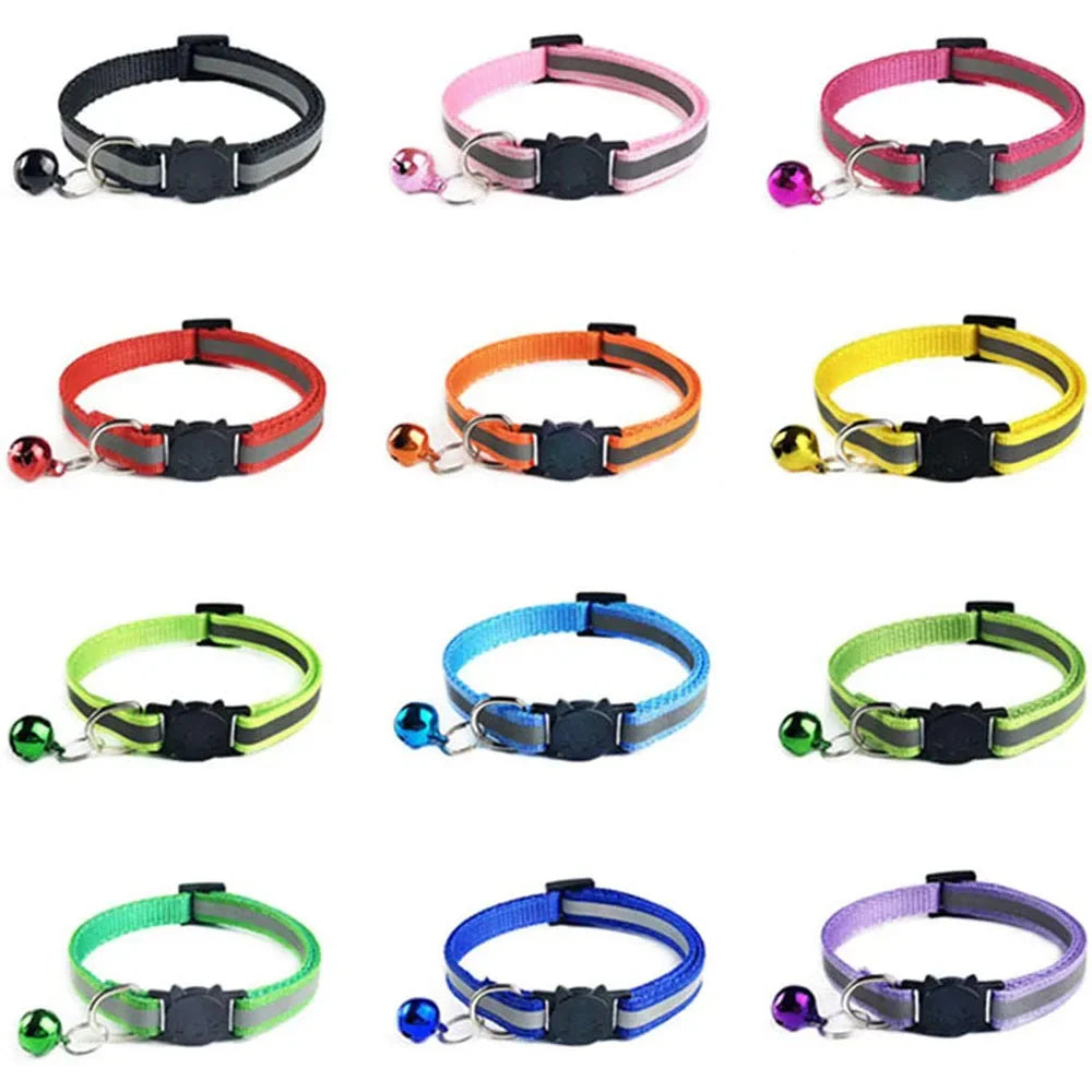 Safety Breakaway Cat Collar 12 Colors Reflective Nylon Pet Puppy Small Dog Kitten Cat Collar with Colorful Bell 19-32cm 1.0cm