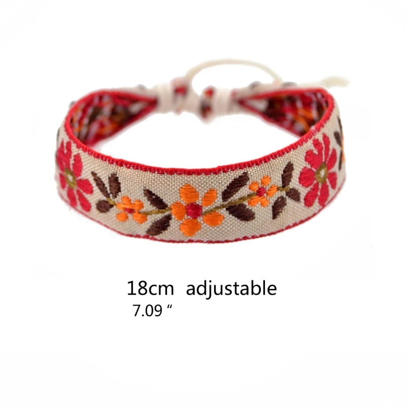 Handmade Strawberry Flower Embroidered Bracelet Jewelry Friendship Wrap Bracelet