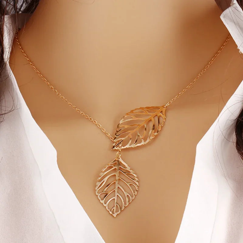 Delysia King Leaf Necklace /double leaf clavicle chain