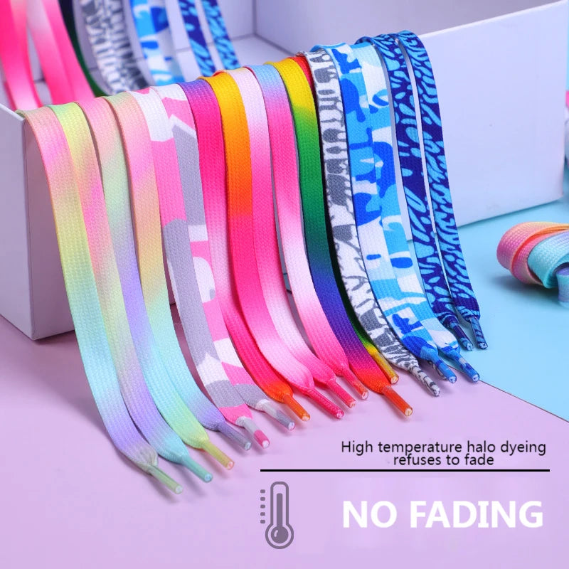Flat Shoelaces Rainbow Colour Shoe Laces Casual Canvas Shoes Colorful Shoelace Print Gradient Suitable for All Unisex 1 Pair