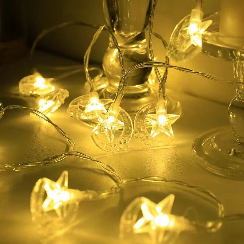 LED Muslim Lights Moon Star Hanging Pendant Ramadan Decorations 2024 EID Mubarak Decor for Home Islam Party Supplies EID Kareem