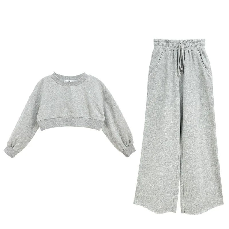 2024 Spring Autumn Teenager Girls Clothes Suit Casual Long Sleeve Sweatshirt + Wide Leg Pants Kids Tracksuit 6 8 10 11 12 14 Yrs