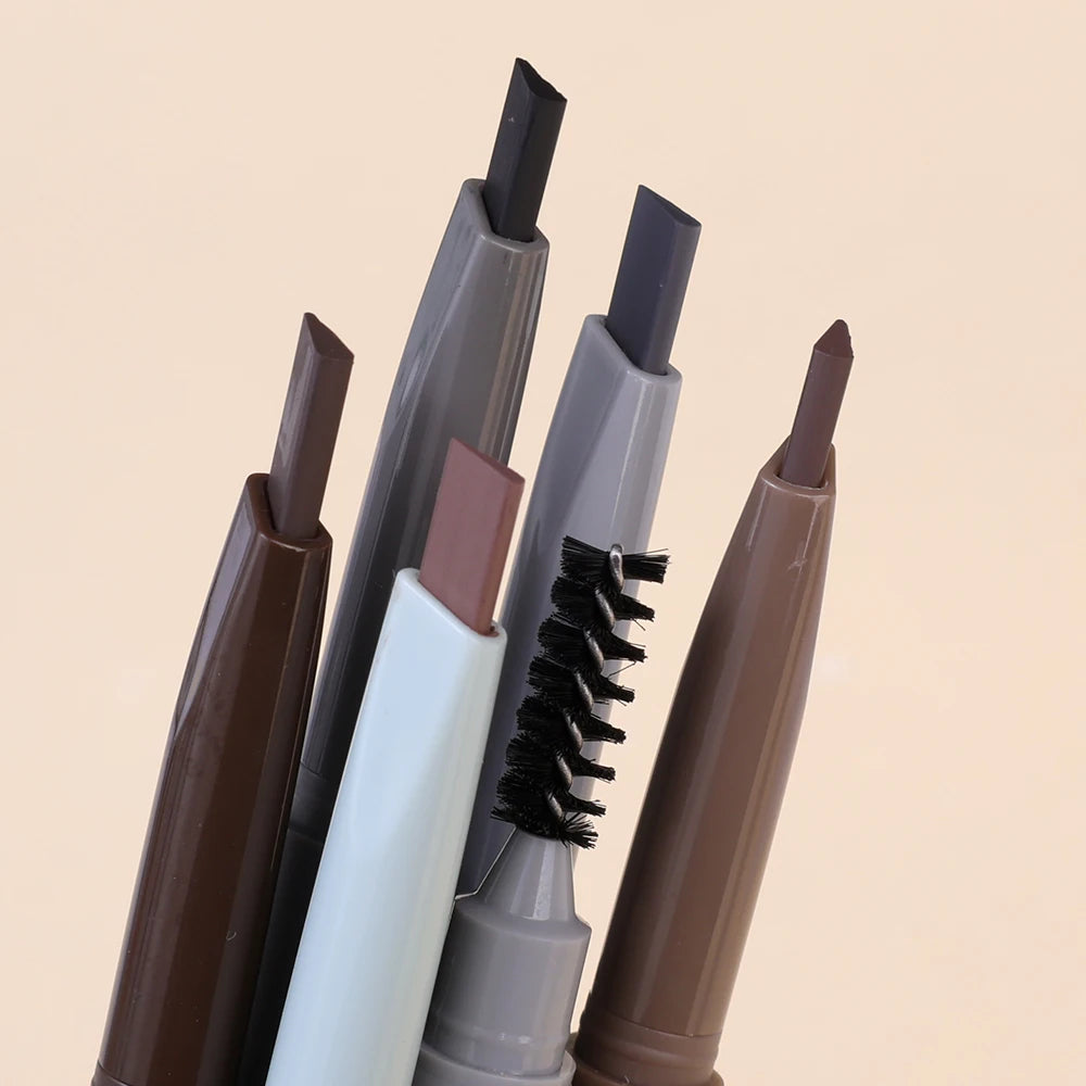 Double Ended Black Brown Eyebrow Pencil with Brush Waterproof Lasting Rotatable Triangle Non-Smudged Eye Brow Tattoo Brow Makeup