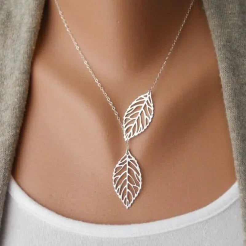 Delysia King Leaf Necklace /double leaf clavicle chain