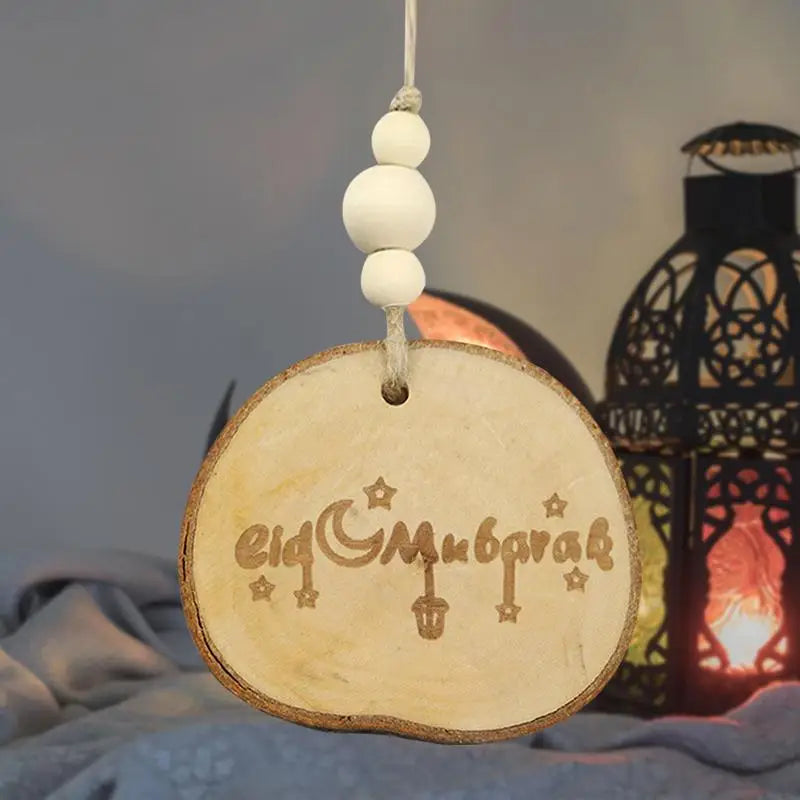 Wooden Ramadans Kareems Moon Print Decoration Hang Eid Mubaraks Muslims Islamic Pendant Mosque Party Festival Supplies