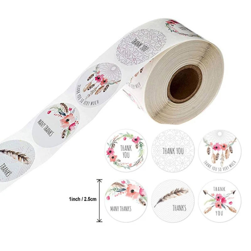 500pcs/roll round floral thank you stickers scrapbooking for package seal labels custom sticker decoration wedding sticker