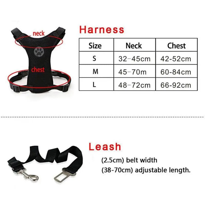 NEW Breathable Mesh Dog Harness With Adjustable Straps Pet Harness With Car Automotive Seat Safety Belt Dog Chest Straps
