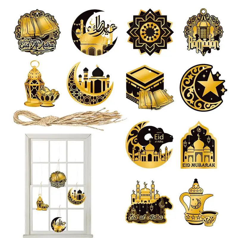 12pcs Eid Mubarak Ornaments Pendant Ramadan Decoration for Home 2024 Muslim Islamic Party Supplies Ramadan Kareem Gifts