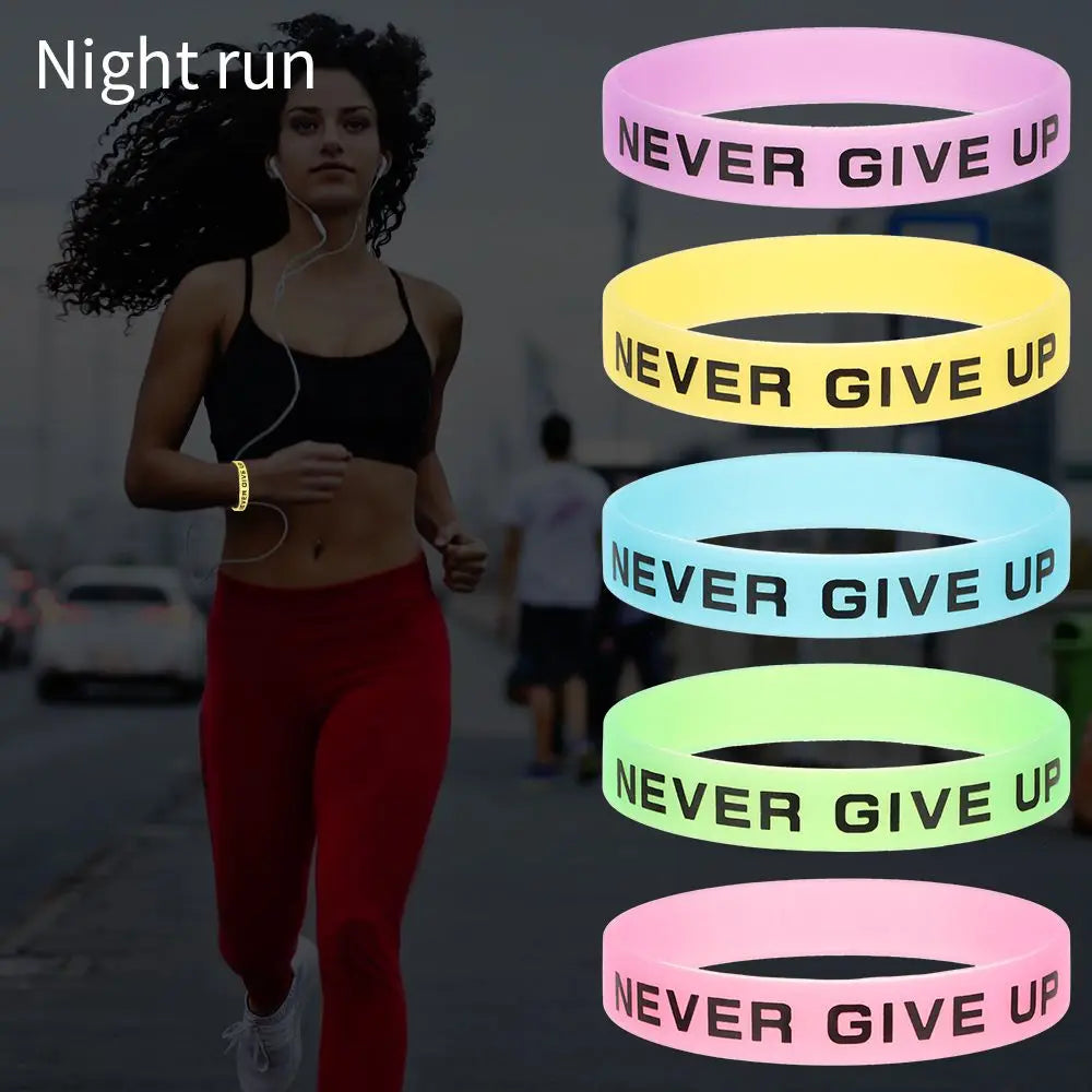 Never Give Up Luminous Rubber Bracelet Men Women Friendship Silicone Wristband Teens Motivational Sport Cuff Bangle Gifts