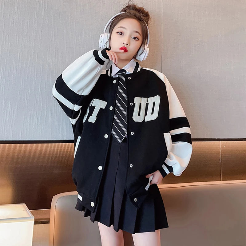 Spring Autumn Teenage Girls Jacket Children Fashion Baseball Uniform Sports Coat Birthday Gift 5 6 8 10 12 14 Years Kids Clothes