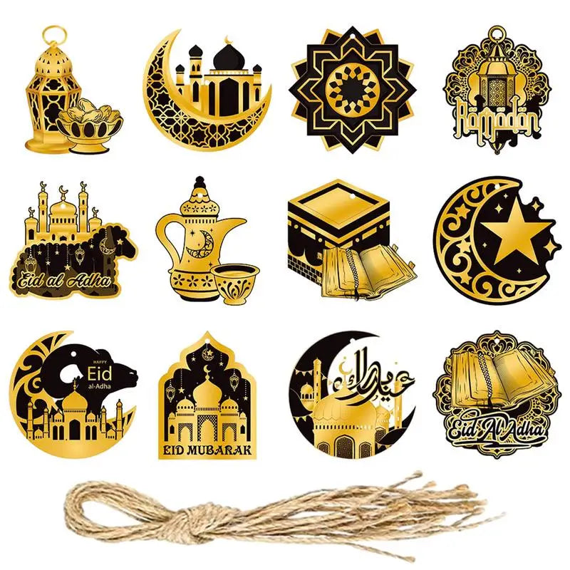 12pcs Eid Mubarak Ornaments Pendant Ramadan Decoration for Home 2024 Muslim Islamic Party Supplies Ramadan Kareem Gifts