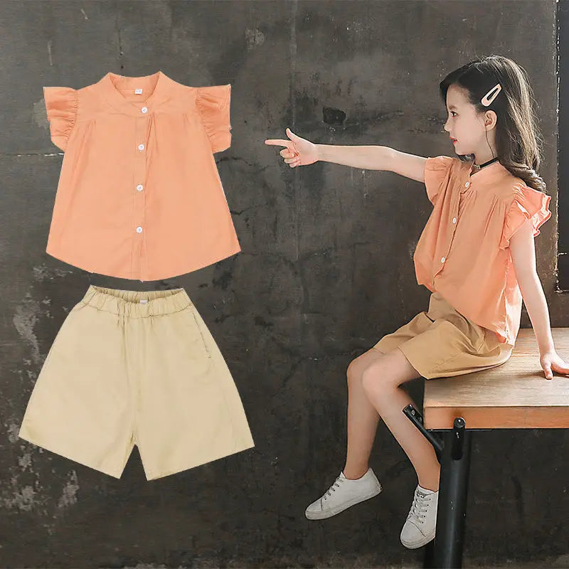 Baby Summer Suits for Girl Short Sleeve Blouse +Shorts 2 Piece Set Child Wid-leg Short Pants Kids Cotton Outfits Clothes
