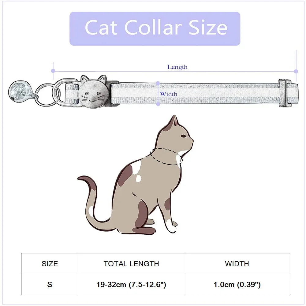 Safety Breakaway Cat Collar 12 Colors Reflective Nylon Pet Puppy Small Dog Kitten Cat Collar with Colorful Bell 19-32cm 1.0cm