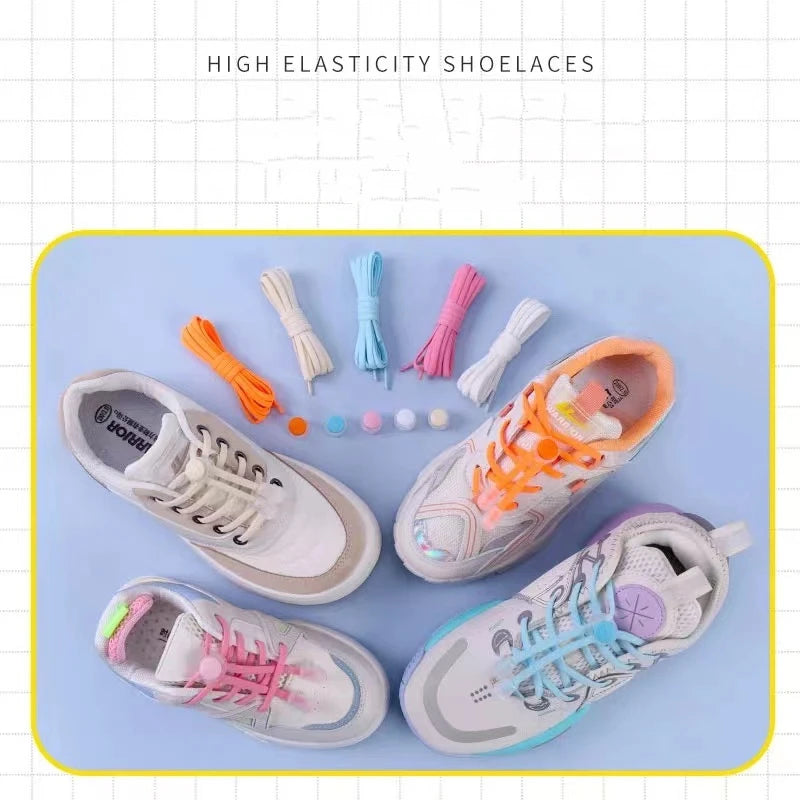 Lazy Bread Lace Buckle Elastic Shoelaces Round Locking No Tie Shoe Laces Kids Adult Quick Lazy Laces Rubber Sneakers Shoelace