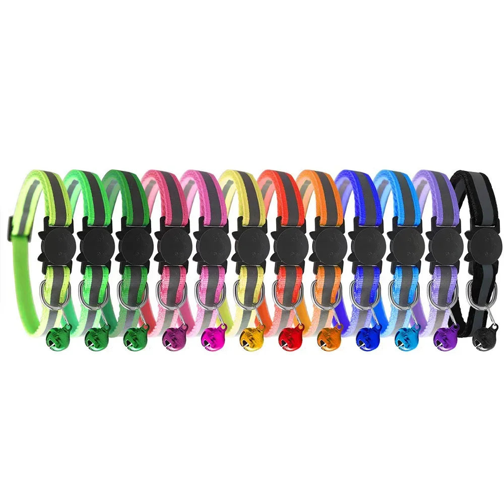 Safety Breakaway Cat Collar 12 Colors Reflective Nylon Pet Puppy Small Dog Kitten Cat Collar with Colorful Bell 19-32cm 1.0cm