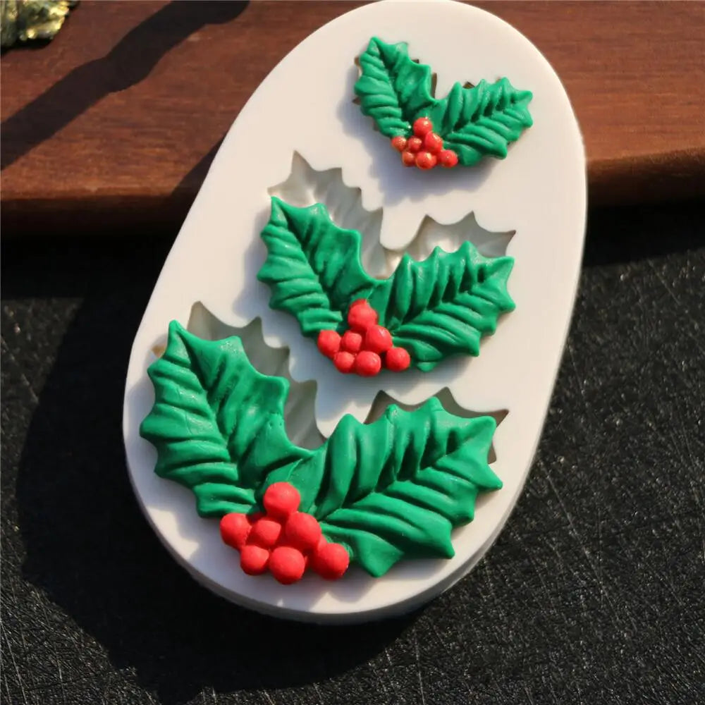 Leaf Shape Silicone Mold Kitchen DIY Cake Baking Decoration Fudge Biscuit Chocolate Mold Christmas Holly Leaf Silicone Mold
