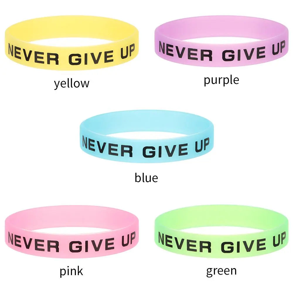 Never Give Up Luminous Rubber Bracelet Men Women Friendship Silicone Wristband Teens Motivational Sport Cuff Bangle Gifts